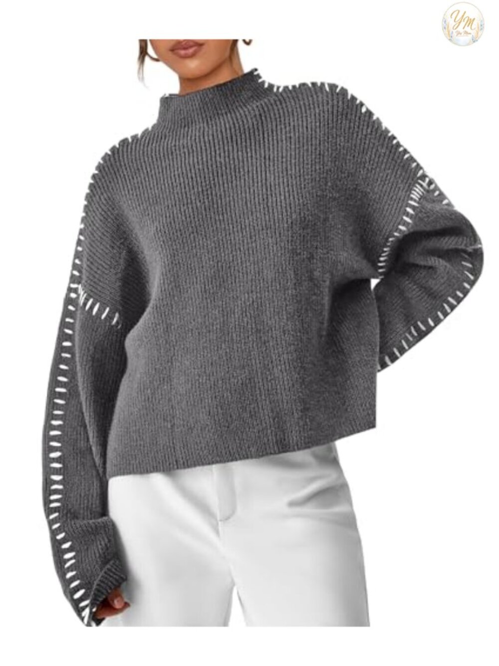 Chunky Knit Oversized Pullover Sweater Womens Mock Neck